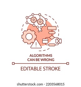 Algorithms can be wrong orange concept icon. Drawback of AI marketing abstract idea thin line illustration. Isolated outline drawing. Editable stroke. Arial, Myriad Pro-Bold fonts used