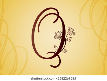 Alhabet letter Q with ornament flower and leaf. Vector illustration