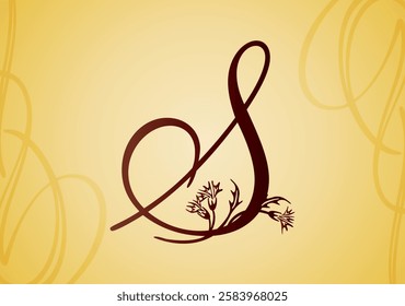 Alhabet letter S with ornament flower and leaf. Vector illustration