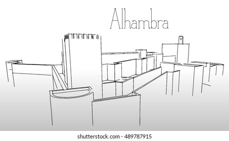 Alhambra, architectural landscape. Granada.