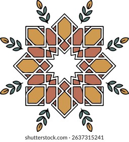 Alhambra Geometric Pattern – Islamic Art Inspired Design. Colorful Moorish Tile Design – Alhambra Style Ornament. Arabesque Floral Geometric Pattern for Decorative Use. 