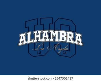 ALHAMBRA los angeles slogan print com efeito grunge para camiseta de tee gráfico ou capuz de moletom.