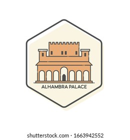 Alhambra Palace - Granada, Spain Lineal Color Icon. Landmark Buildings Icon Vector Illustration Concept.