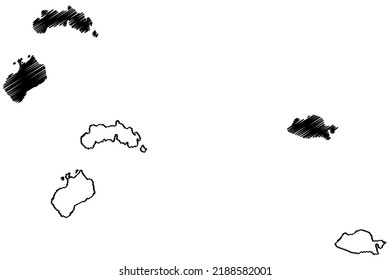 Alhucemas Islands (Kingdom of Spain, Mediterranean Sea) map vector illustration, scribble sketch Penon de Alhucemas, Isla de Tierra and de Mar map