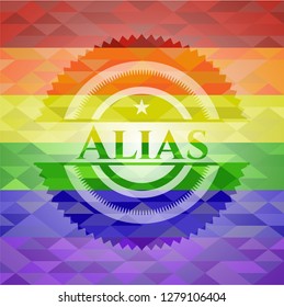 Alias emblem on mosaic background with the colors of the LGBT flag