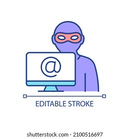 Alias RGB color icon. Stealing identity online. Malicious activity. Cybercrime. Aliased names. Isolated vector illustration. Simple filled line drawing. Editable stroke. Arial font used