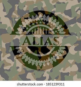 Alias written on a camouflage pattern. Vector Illustration. Detailed. 