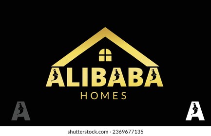 Alibaba A Letter House Genie Real Estate Logo With Vector