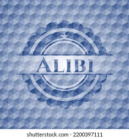 Alibi blue badge with geometric pattern. Vector Illustration. Detailed. 