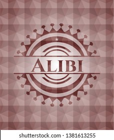 Alibi red badge with geometric pattern background. Seamless.