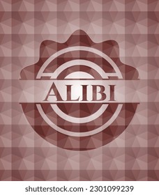 Alibi red emblem or badge with abstract geometric polygonal pattern background. Seamless. 