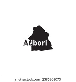 Alibori map and black letter design on white background
