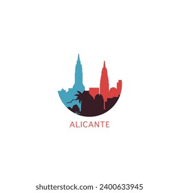 Alicante cityscape skyline city panorama vector flat modern logo icon. Spain Valencia region emblem idea with landmarks and building silhouettes