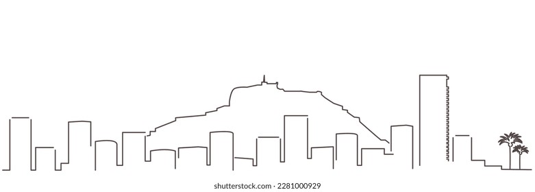 Alicante Dark Line Simple Minimalist Skyline With White Background