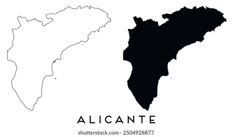 Esquema del mapa de Alicante y Vector de silueta negro