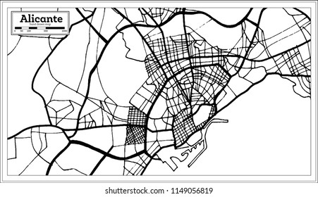 Alicante Spain City Map in Retro Style. Outline Map. Vector Illustration.