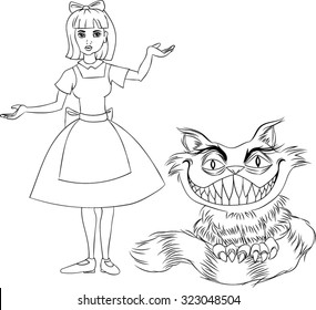 Alice & Cheshire Cat - Vector Illustration svg