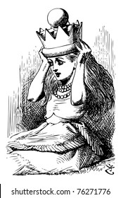 Alice with Crown - Original book engraving. And what is this on my head?" she exclaimed in a tone of dismay, as she put her hands up to something very heavy, that fitted tight round her head.