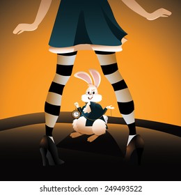 Alice encounters the rabbit EPS 10 vector royalty free stock illustration