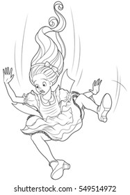 Alice is falling down into the rabbit hole coloring page