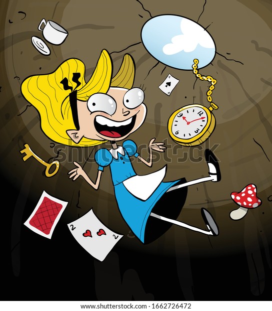 Alice Falling Down Rabbit Hole Wonderland Stock Vector (Royalty Free ...