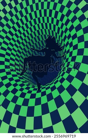 Alice falls down the rabbit hole . Surreal chess background