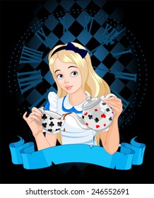Alice pours a cup of tea from the kettle