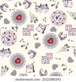 Alice no País das Maravilhas abstrato padrão sem costura com cartas de jogar e rosas.