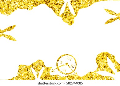 Alice in Wonderland. Background with gold glitter 