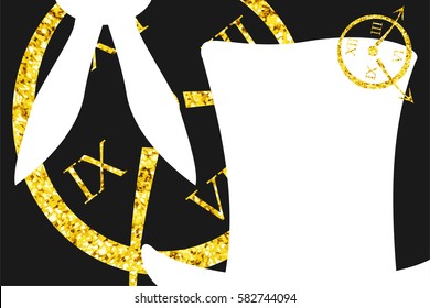 Alice in Wonderland. Background with gold glitter 