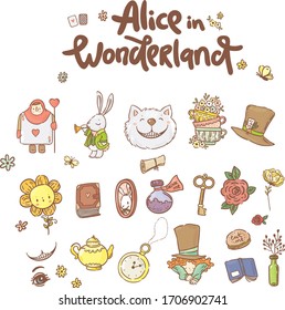 Alice in wonderland/ big set with icons and design elements