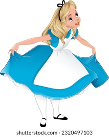 Alice from Wonderland bowing in a dress