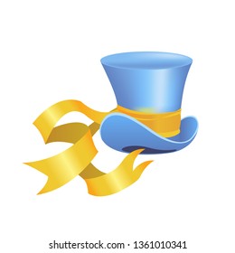 Alice in wonderland characters collection. Mad Hatter blue hat with yellow ribbon on a white background.