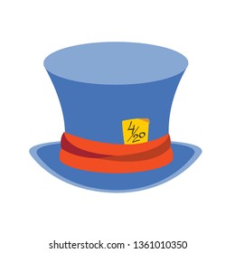 Alice in wonderland characters collection. Mad Hatter blue hat with red ribbon on a white background.