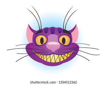 Alice in wonderland characters collection. Potrrait of Cheshire Cat on a white-blue background.