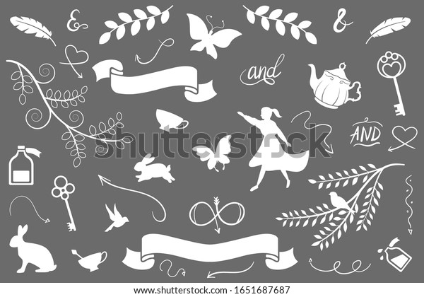 Alice Wonderland Collection Silhouette Rustic Style Stock Vector Royalty Free