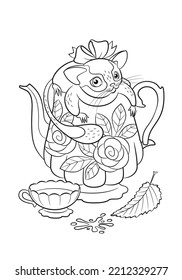 Alice in wonderland coloring page. Mouse coloring book. Animals outline