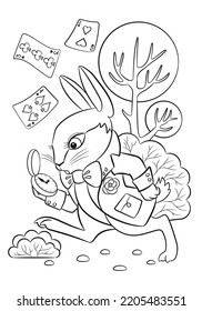 Alice in wonderland coloring page. Rabbit outline