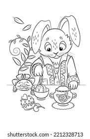 Alice in wonderland coloring page. Rabbit coloring page. Animals outline