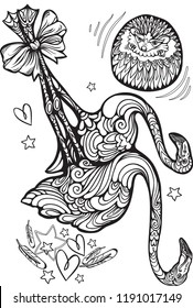 Alice in wonderland croquet flamingo hedgehog vector coloring page illustration