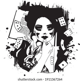 Alice in Wunderland-Gotik, Vektorgrafik, schwarz-weiß