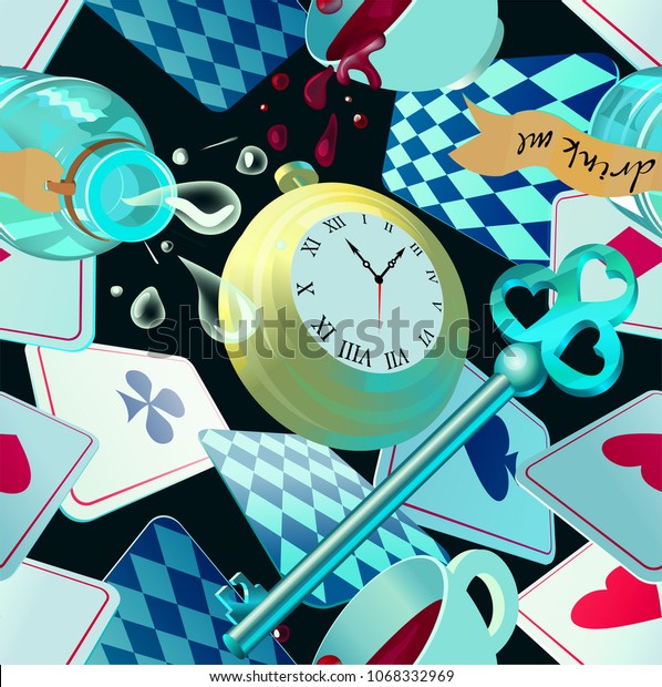 Alice Wonderland Playing Cards Pocket Watch Stock Vector (Royalty Free ...