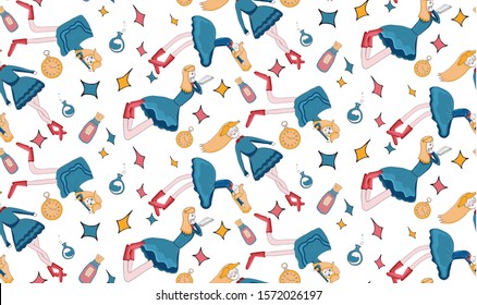 Alice and Wonderland seamless pattern