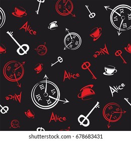 Alice in Wonderland. Seamless pattern. Wonderland background