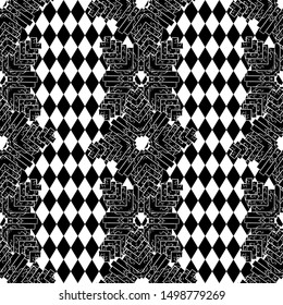 Alice in wonderland seamless pattern with chess board. 