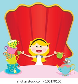 Alice in Wonderland Unbirthday Party Invitations with room for your copy on chair and table.