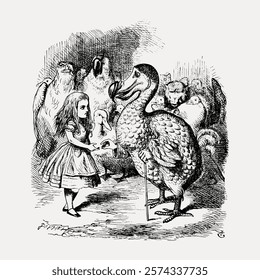 Alice's Adventures in Wonderland (1865) by John Tenniel, illustration isolated on white, vector. Vintage famous artwork from Alice in Wonderland, old art illustration vector.