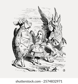 Alice's Adventures in Wonderland (1865) by John Tenniel, illustration isolated on white, vector. Vintage famous artwork from Alice in Wonderland, old art illustration vector.