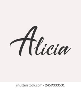 Alicia. English name handwritten inscription. hand drawn lettering. High quality calligraphy card. Vector illustration.