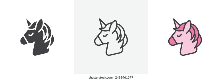 Alicorn icon symbol collection on white background.